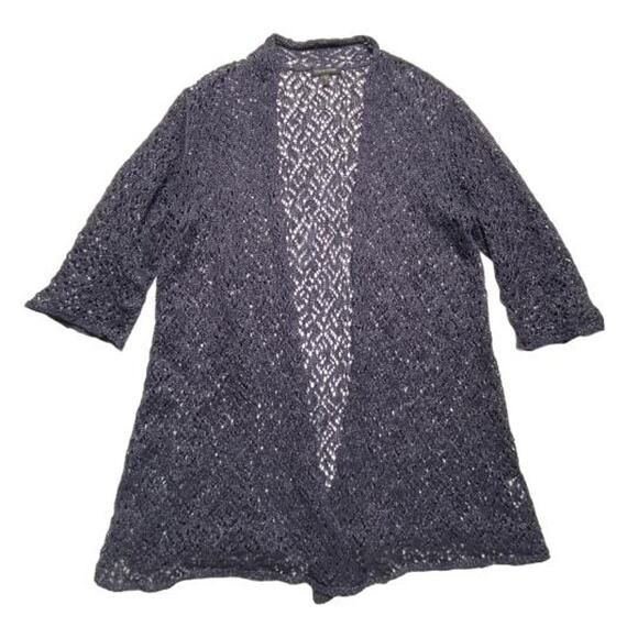 Eileen Fisher Open Knit Cardigan Med Linen Blend Metallic Coastal Cottage Style - Picture 14 of 14